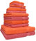Betz 12-TLG. Handtuch Set Premium 100% Baumwolle 2 Duschtücher 4 Handtücher 2 Gästetücher 2 Seiftücher 2 Waschhandschuhe Farbe blutorange/Himbeere