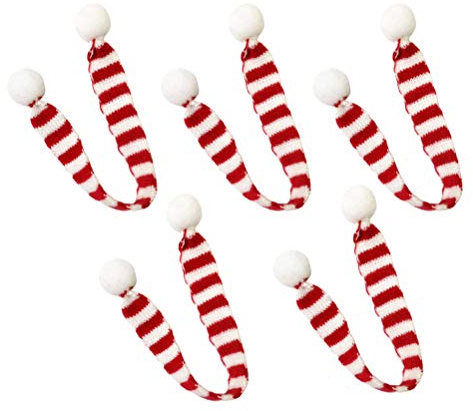 Amosfun 5 Stück DIY Strick-Streifen Fellball Dekoration kleiner Schal Weihnachten Schal rot weiß gestreift warm Outdoor (2 x 30 cm)
