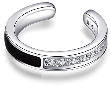 Immobird Ohrklemme Schwarz 925 Silber Ear Cuff Funkelnder Zirkonia ohne ohrloch Einstellbar Ohrringe Kleine Weihnachtsgeschenke für Frauen Herren Mädchen