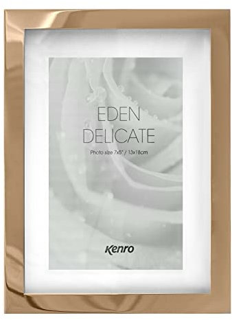 Kenro Eden Delicate Rose Gold Plated Metal Photo Frame with Ivory Mount (7x5 Inch / 13x18cm) - Luxury Rose Gold Picture Frame with Black Easel Back (Gift Box Included)