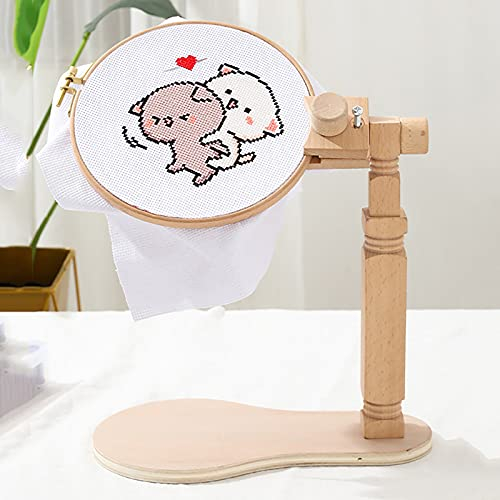 PEALOV Embroidery Stand,Stickrahmen Halterung Aus Holz,360 Grad Drehbar Kreuzstich Stickerei Rahmen,Größe Verstellbar,Stickständer Für Tisch,mit 1 Stickrahmen,Stickständer Aus Natürlichem Buchenholz