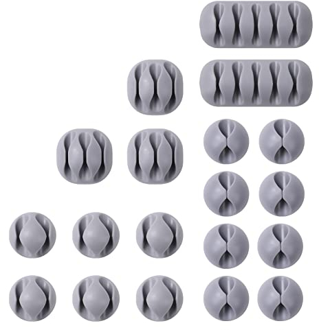 URAQT Kabelclips Kabelhalter, 20pcs Vielzwecke Kabelführung Kabel Organizer Set für Schreibtisch, Netzkabel, USB Ladekabel, Ladegeräte, Audiokabel (Grau)