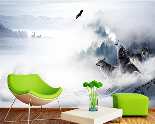 YABAOST Fotomurales Xxl 200X100Cm Fotomural Tv Foto Mural Pared 3D Humo Animales Lobo Fotomurales Decorativos Papel Tapiz Estéreo 3D Fotomurales 3D Fotomural Vinilo Papel Pintado