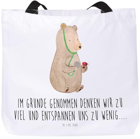 Mr. & Mrs. Panda Shopper Bär Arzt - Geschenk, Doktorin, Alltagstasche, Doktor, Teddy, Tragebeutel, Schulbeutel, Teddybär, Schultasche,