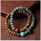 Lllunimon Schönes doppeltes Perlen Buddha -Armband Grün Sandelholz mit Bodhi Stretch Armband Meditation Gebet Mala Perlen