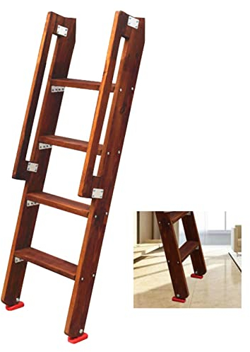 Hochbett Leiter Wohnmobil-Etagenleiter mit Haken & Rutschfesten Füßen, Verstellbare Retro-Holz-Etagenbettleiter für Schlafsaal-Loft, 125/150 cm Lange Wohnmobil-Etagenleiter