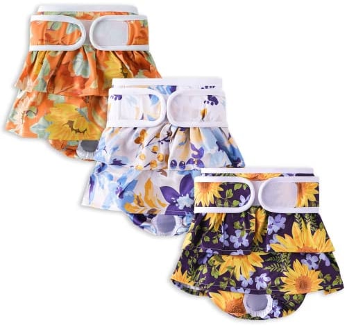 Demigreat Läufigkeitshose für Hündinnen 3 Stück L, Hochsaugfähige und Damenbinden Hundewindeln für Hündinnen, Größenverstellbar - Sonnenblume