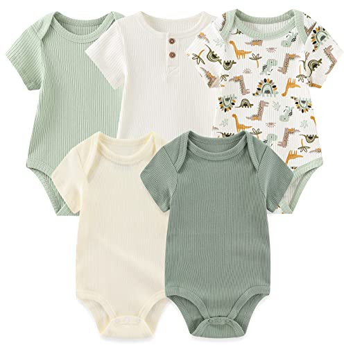 MAMIMAKA Body de manga corta para bebé recién nacido, chaleco de algodón, paquete de 5, 0-12 meses, Body 2, 3-6 Months