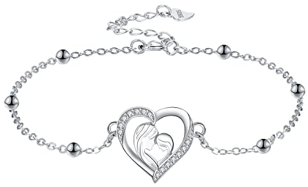 J.MUEN Mutter Tochter Armband 925 Sterling Silber Herz Anhänger Armband Schmuck Geschenke für Mama