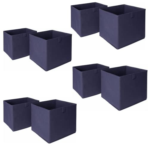 OHS Set of 8 Fabric Storage Boxes Home Organiser Toys Clothing Bathroom Pop Up Collapsible Foldable Cube Box, Navy Blue