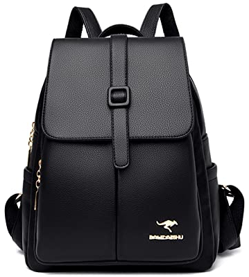 NICOLE & DORIS Rucksack Damen Klein Handtasche Rucksack Anti Diebstahl Wasserdichter Rucksäcke PU Leder Schulrucksack Cityrucksack Daypack für Reisen Freizeit Arbeit Schwarz