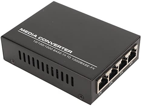 GOWENIC Convertisseur de Média Fibre, Gigabit 1 Port Optique 4 Ports électriques Port RJ45 Module émetteur-récepteur Fibre SFP, 10/100/1000Base TX vers 1000Base FX, jusqu'à 25 Km