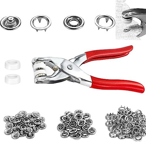 100 Metall Druckknöpfe Set Mit Zange, Feste Knöpfe Werkzeug, Annähen Werkzeug Snaps, Hohle Druckknöpfe, Nähzubehör Sewing Craft, für DIY Basteln Kleidung, Planen, Segeltuch, Autozelte