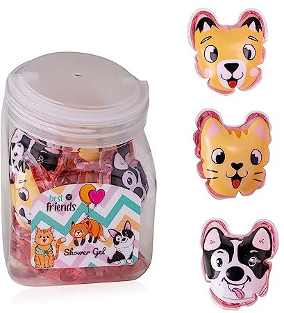 accentra Mini-Duschgel “Best Friends – Großpackung Gastgeschenk für Kindergeburtstag, Tombolapreis oder Adventskalender – Bonbonglas mit 24 x 50 ml, 3 Motive