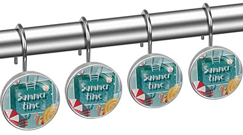 Mode-dekorativer Duschvorhang für Zuhause, Badezimmer, Schlafzimmer, Wohnzimmer, Dekoration, Edelstahl, 12 Stück, Sommerzeit Swimmingpool Muster Karikatur