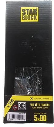 Vis bois/agglo Starblock Torx 5x80 200pcs