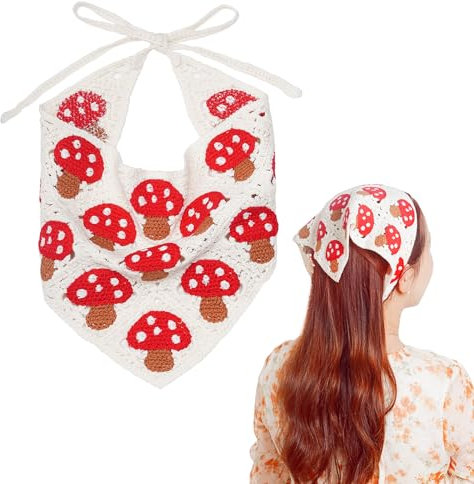 hoyuwak Häkel-Bandanas, Stirnbänder, Kopftuch, Haarschal für Damen und Mädchen, gestricktes Haar-Accessoire für Haarstyling-Dekor, Weiss/opulenter Garten, 1 Count (Pack of 1)