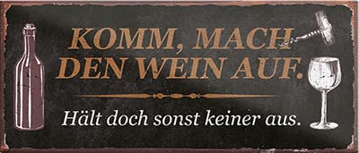 schilderkreis24 – Magnet Lustiger Wein Spruch “Komm mach den Wein auf.“ Deko Geschenkidee Mann Frau 9,3x4cm