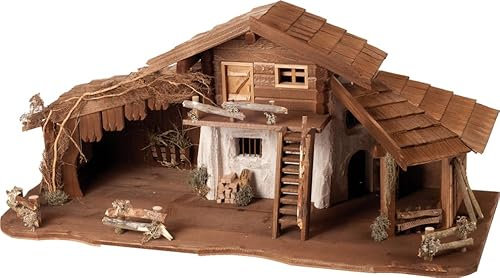FADEDA Stall Oberammergau/Höhe:44 cm/handbemalt/detailgetreue Krippen Figuren - Weihnachten Tisch Dekoration Krippe Zubehör