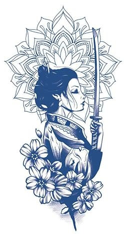 5 Pcs Autocollants De Tatouage Temporaire À Base De Plantes Imperméable Et Longue Durée Japonais Geisha Fleur Bras Simulation Tatouage Grande Image Semi-Permanent