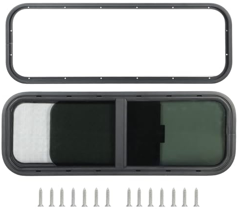 Fenêtre latérale de caravane noire 900 x 300 mm avec écran en verre trempé teinté pour remorque de camping-car