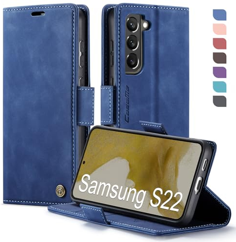 XYGLOW Handyhülle für Samsung Galaxy S22 5G Hülle Premium PU Lederhülle Klapphülle【RFID Schutz】 Kartenfach Standfunktion Schutzhülle für Samsung S22 6G Flip Case Wallet Tasche Klappbar Cover, Blau