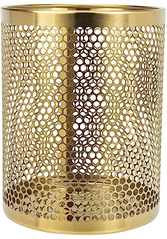 HOLIDYOYO Bote De Basura De Acero Inoxidable Papelera Hueca De Metal Contenedor De Basura Para Cocina Hogar Baño Oficina Dorado