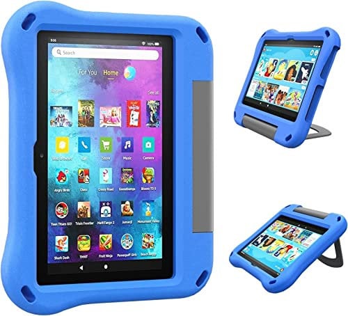 ODQQDO Case for Fire 7 Tablet Kids(12th Generation, 2022 Release) Multi-angle Adjustment Shockproof with Handle Stand(Blue)