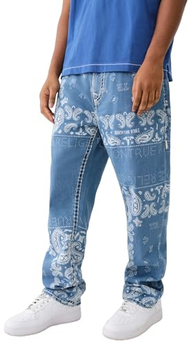 True Religion Herren Bobby Super T Discharge Bandana Hose, Riverbank Medium Wash, 47