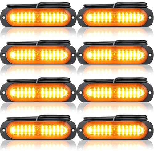 Maxetodo 8PCS Luci Stroboscopiche a 12 LED Lampeggiante Ambra-Bianco 12-24V Ultra Sottili - Emergenza Impermeabile Universale per Auto, Camion, Camper, Moto