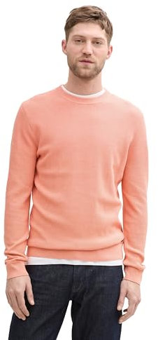 TOM TAILOR Herren Basic Strickpullover aus Baumwolle, 37383 - Hazy Coral Rose Melange, XXXL