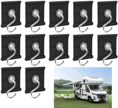 Hazrcvr 12 Piezas Ganchos para Toldos, Accesorios Autocaravana, Camper Furgoneta Accesorios, Ganchos de Tubo para Caravanas y Toldos de Camping, para Colgar Objetos