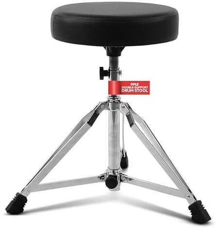 Pyle Adjustable Drum Throne Stool with Double-Braced Tripod Legs, Foam-Cushioned Seat, Non-Slip Feet, Foldable Design, Durable Steel Build, On Stage & in-Studio Use, 21.25x21.25x22.80 Inch