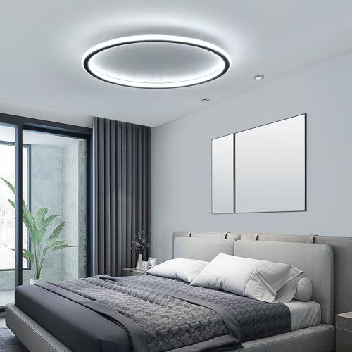 Mikeru 6500K LED-Deckenleuchte, Runde Bündig Montierte Deckenleuchten 60cm Zeitgenössisch Kühles Licht Schlanke Flur 5cm Schlanke Wohnzimmer Decke Licht für Buchhandlung, Restaurant