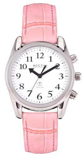 Acctim 'Robin' 35mm Radio Controlled Talking Watch in Silver/Pink