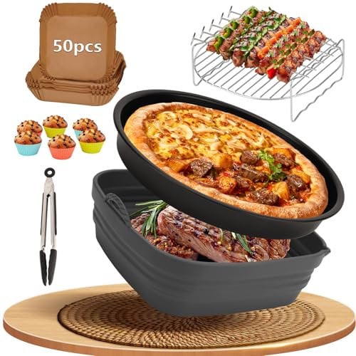 Airfryer Zubehör 11-teiliges Set für Philips Airfryer XXL 7,2L-7,3L, XL 6,2L, 8,3L, COSORI, Ninja, Tefal, Cecotec, usw, MUEZDUR BPA-frei Heißluftfritteuse Zubehör mit Backpapier und Silikonform