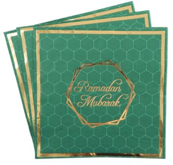 Ramadan Mubarak Party-Servietten, Grün und Gold, 20 Stück