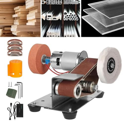 Rusopobe 15 Degree Belt Grinder, Small Electric Belt-Sander Kit 7 Speed Adjustable DIY Power Polisher Grinding Tool for Metal Working and Woodworking