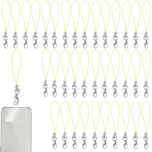 50 Stück Gelb Mobile Phone Lanyard Strap for Keyrings, Mobile Phone Pendant Loops with Carabiner, Phone Ring Strap, Mobile Phone Charm Cord for Pendents, USB Key Pendant