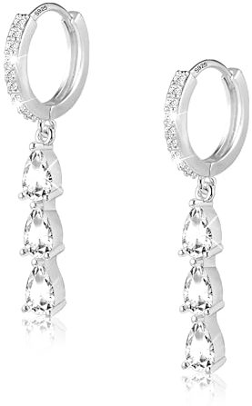ALEXCRAFT Tropfen Drop Creolen Ohrringe Silber 925 Hängend mit Zirkonia Silver Dangle Earrings for Women für Frauen Freundin Mama
