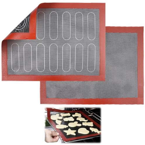 2 Stück Silpat Backmatte Silikon Backofen, 30 X 40 CM Antihaft Backunterlage, Backfolie Wiederverwendbar Hitzebeständig, Perforierte BPA-frei Plätzchenmatte, Dauerbackmatte für Macarons, Gebäck, Brot