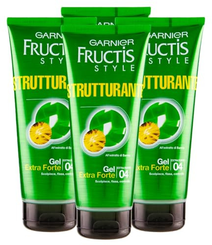 Garnier Fructis Style Gel Capelli Strutturante Fissaggio Extra Forte 04 Lunga Durata Fissa Scolpisce e Controlla i Capelli Formula con Estratto di Bambù - 4 Flaconi da 200ml
