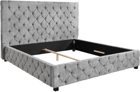Riess Ambiente Design Boxbett Paris - 180x200 cm - grau - Bouclé Chesterfield Zierknöpfe Doppelbett hohes Kopfteil Mittelbalken