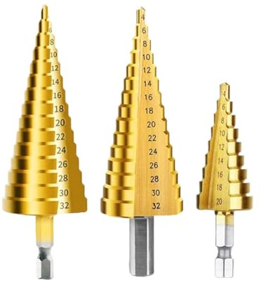 3-12 mm 4-12 mm 4-20 mm HSS-Stufenbohrer-Set mit gerader Nut for Holz und Metall, Lochschneider, Kernbohrer-Set(4-32mm Hexagon)