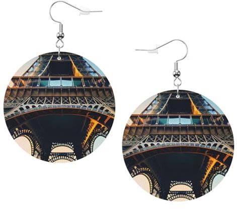 Paris Eiffelturm Bild Druck Leder Ohrringe für Frauen - Baumeln & Creolen Ohrringe Perfekt für Kostümpartys Mädchen Accessoires, Einheitsgröße, Leder