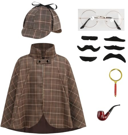 DELIVESS Kids Detective Costume for Boys and Girls Inspector Costume Accessories Set 6 Pcs Halloween Party Outfit
