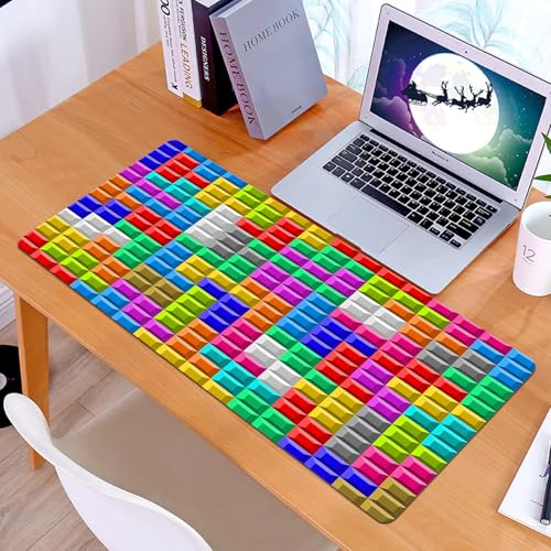 KDWJS Gaming Mauspad XXL 90x40cm Mousepad Groß Vernähte Kanten Anti-Rutsch für PC,Videospiele, Bunte Retro-Gaming-Computer-Ziegelsteine Bild,Laptop Verbessert Präzision und Geschwindigkeit