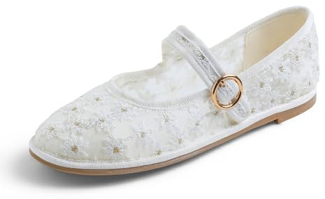 Feversole Women's Soft Lace Mary Jane Memory Foam Cushioned Comfort Round Toe Metal Buckle Flats