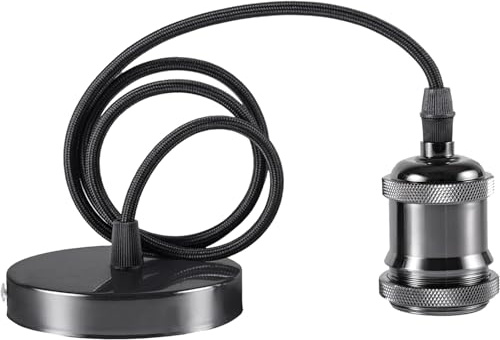 Seruno Metall Lampenaufhängung E27 mit Kabel, E27 Retro Lampenaufhängung mit Kabel, Vintage Pendelleuchte mit Deckenhalterung, Ideal für Industriellen Stil, Küchen, Bars und Wohnzimmer, Schwarz