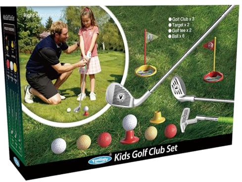 Tontiaty Barn golfklubbor set för 3-8 år, justerbar, inomhus och utomhus, inkluderar 3 klubbar, 2 golfhål med flaggor, 2 t-shirts, 6 bollar, sportleksak för pojkar flickor födelsedag